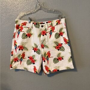 Forever 21 Tropical Parrot and Hibiscus Print Shorts